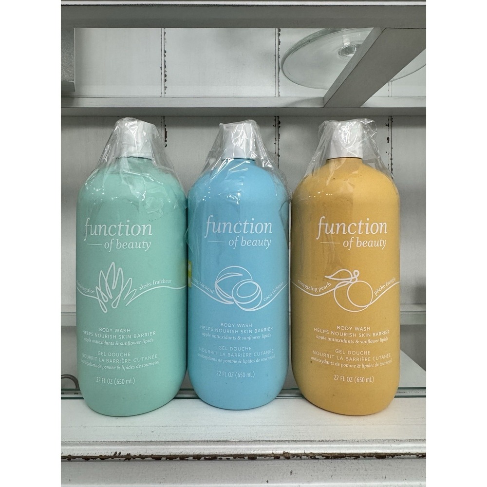 3 pack: Function of Beauty Body Wash Variety Pack Aloe, Coconut, Peach, 22oz New